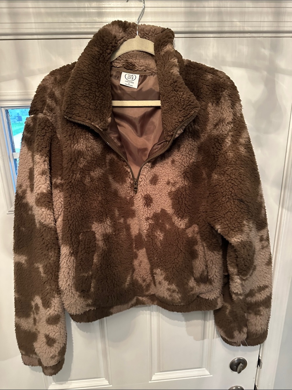 Sage Brown & Tan Tie-Dye Sherpa Pullover Sweater